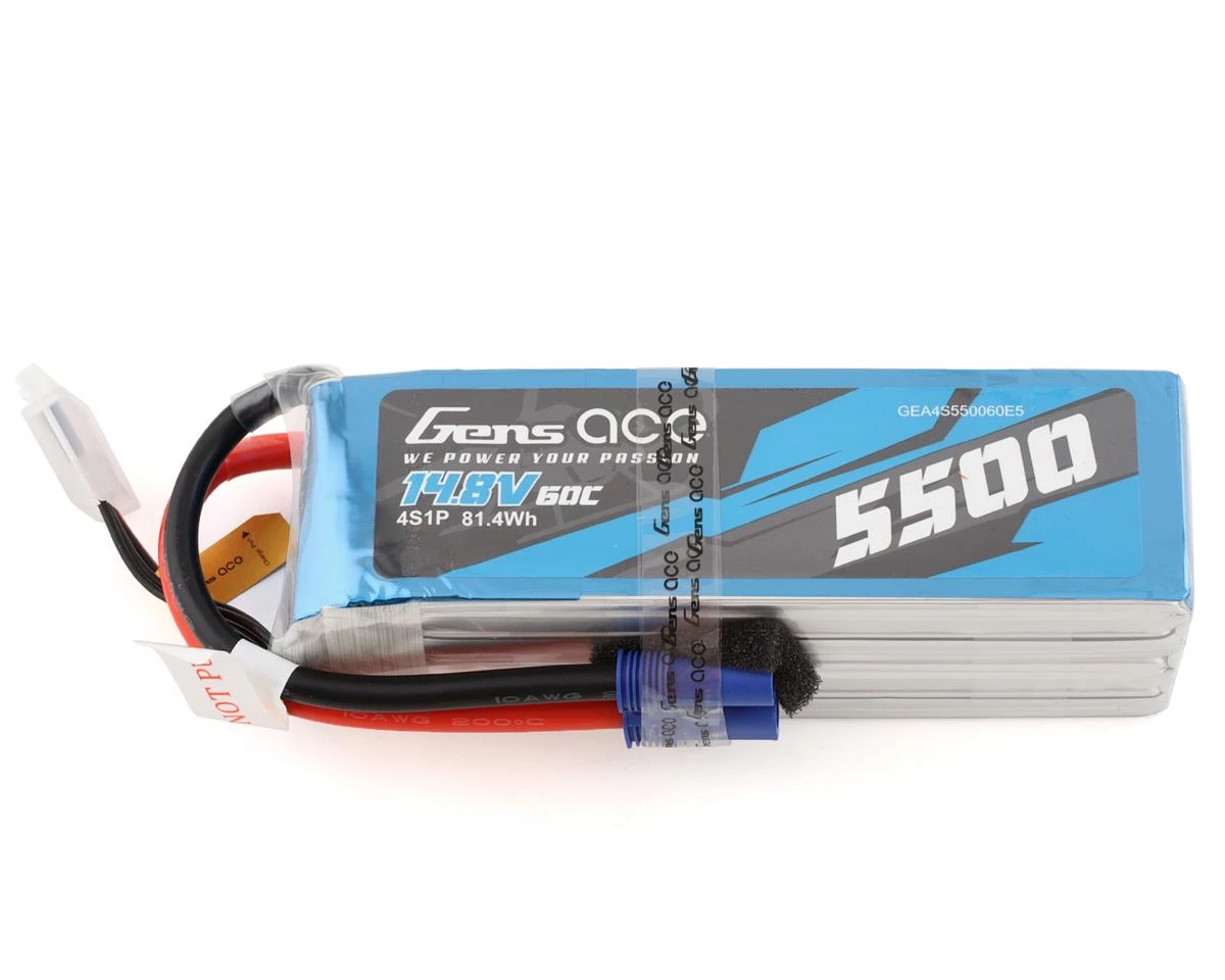 Gens Ace 4S LiPo Battery 60C (14.8V/5500mAh) w/EC5 Connector 1 Gens Ace 4S LiPo Battery 60C (14.8V/5500mAh) w/EC5 Connector